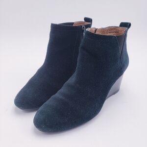 Vionic Paloma Ankle Wedge‎ Boot Bootie Black Suede Waterproof Size 7.5